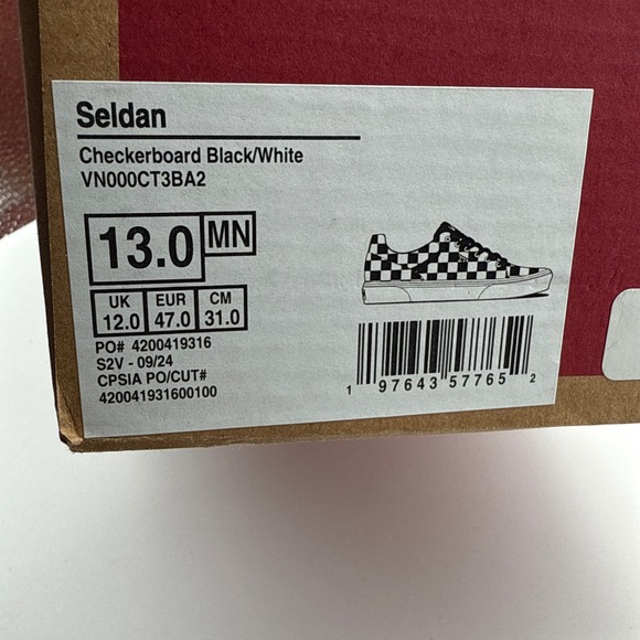 Vans Seldan Checkerboard Mens Shoes Size 13 Open Box Black White - Picture 9 of 11